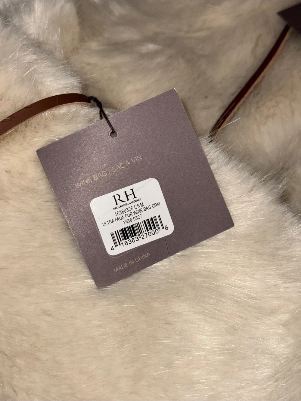 NWT Restoration Hardware RH Faux Fur 🍷 Wine Bottle Cover Great for Gifting/Decor